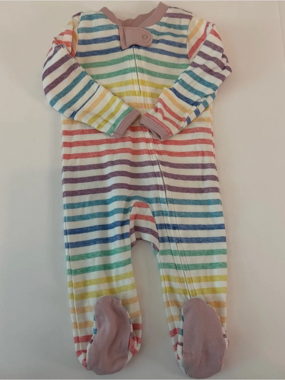 Honest Baby Clothing 0-3M Organic Cotton Rainbow Stripe Footed Sleeper